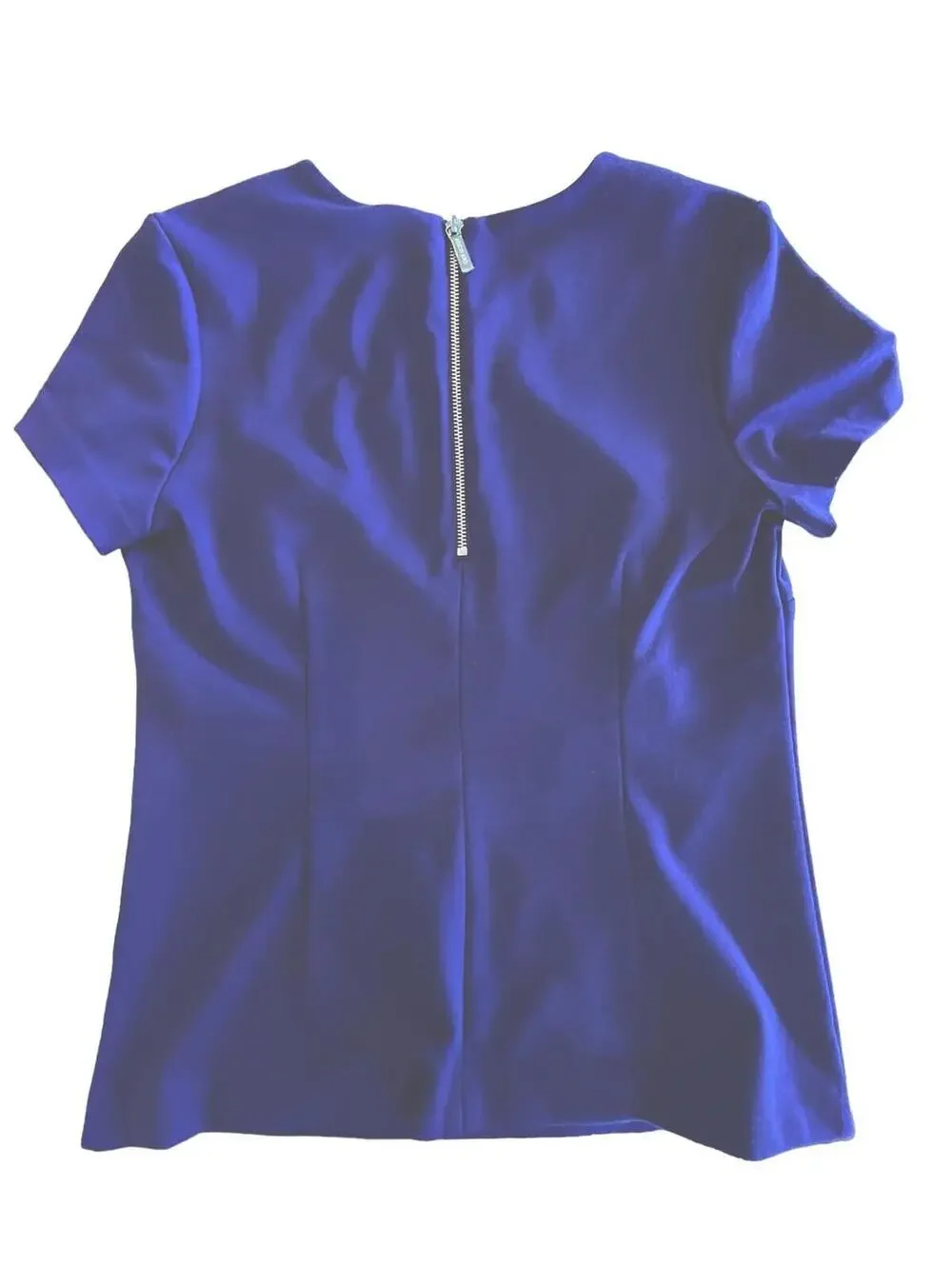Michael Kors Knit Top Women Size M Purple Short Sleeve Front Silver Discs